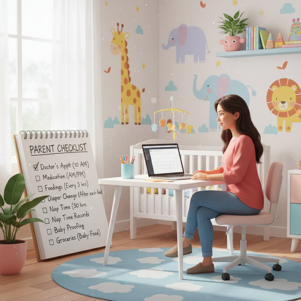 Rodzic analizujący kryteria wyboru przychodni online – szczegółowa checklista przy laptopie w jasnym pokoju