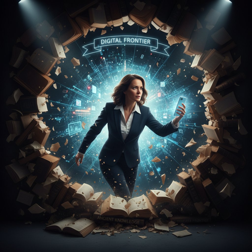 Zdeterminowany dorosły przełamujący mur starych podręczników i wchodzący do cyfrowego świata nauki