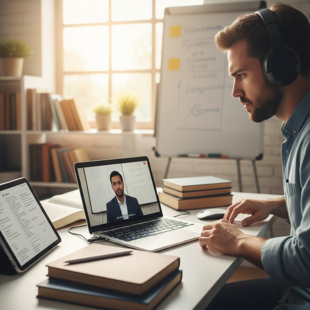 Zmotywowany uczeń gotowy na nowe wyzwania w edukacji online, laptop i cyfrowe narzędzia