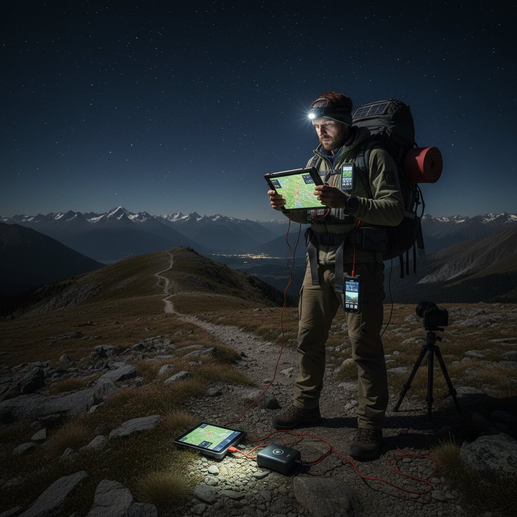 Zdeterminowany podróżnik poluje na loty, korzystając z kilku urządzeń i notatek nocą