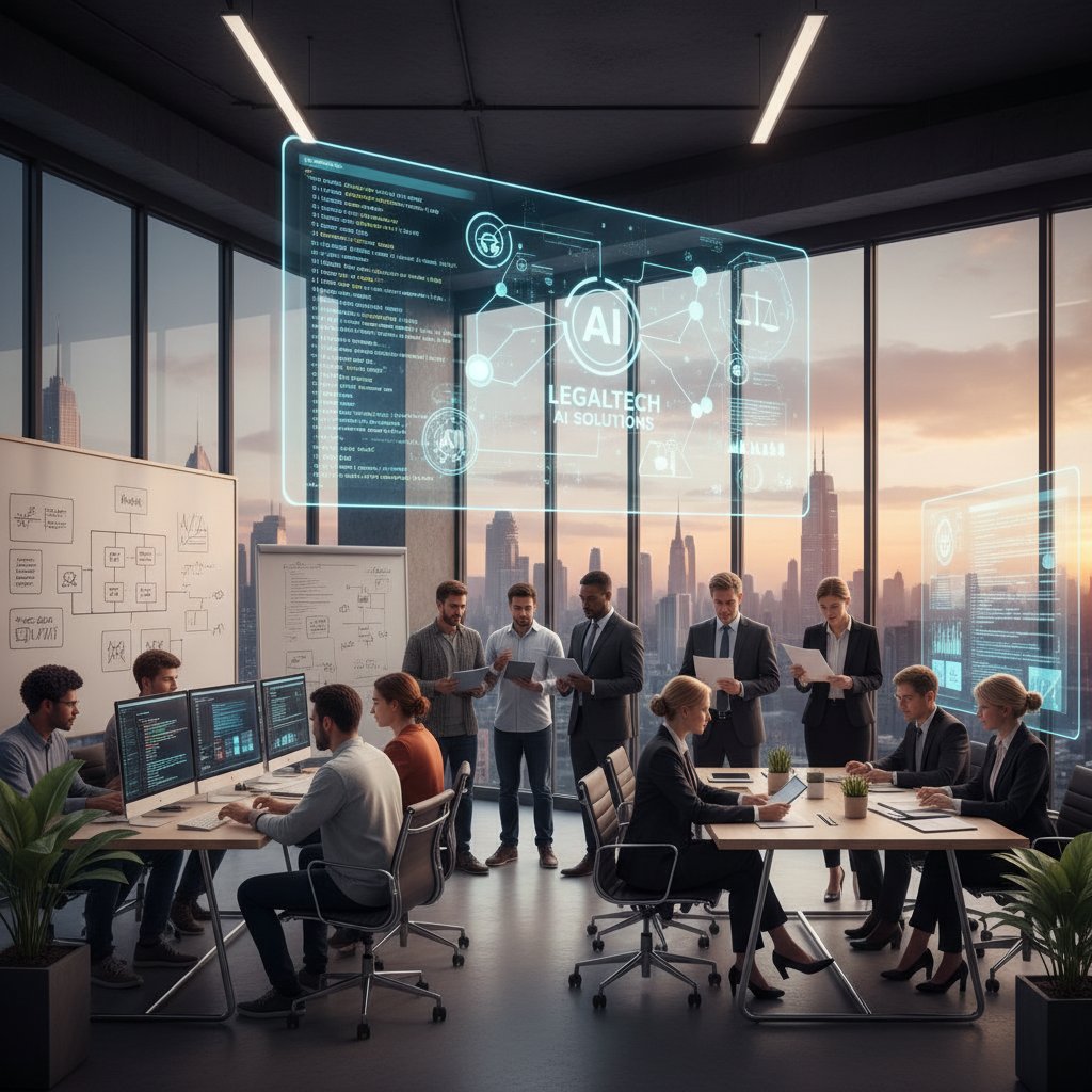 Dynamiczny zespół programistów i prawników pracujących nad nowymi rozwiązaniami AI w biurze