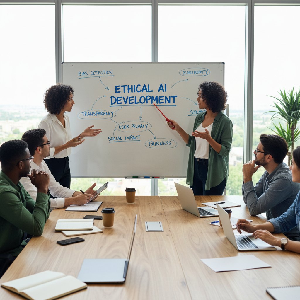 Zespół programistów podczas burzy mózgów nad etyką AI