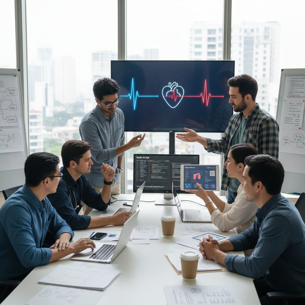 Zespół programistów testujący aplikację zdrowotną AI