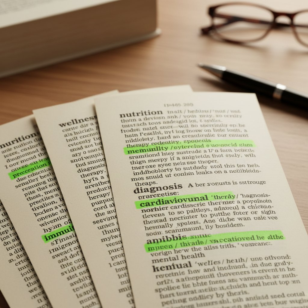 Słownik pojęć zdrowotnych z zaznaczonymi hasłami
