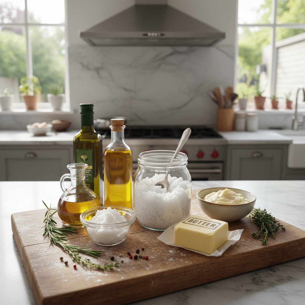 Różne rodzaje tłuszczów używanych w wypiekach ustawione na desce