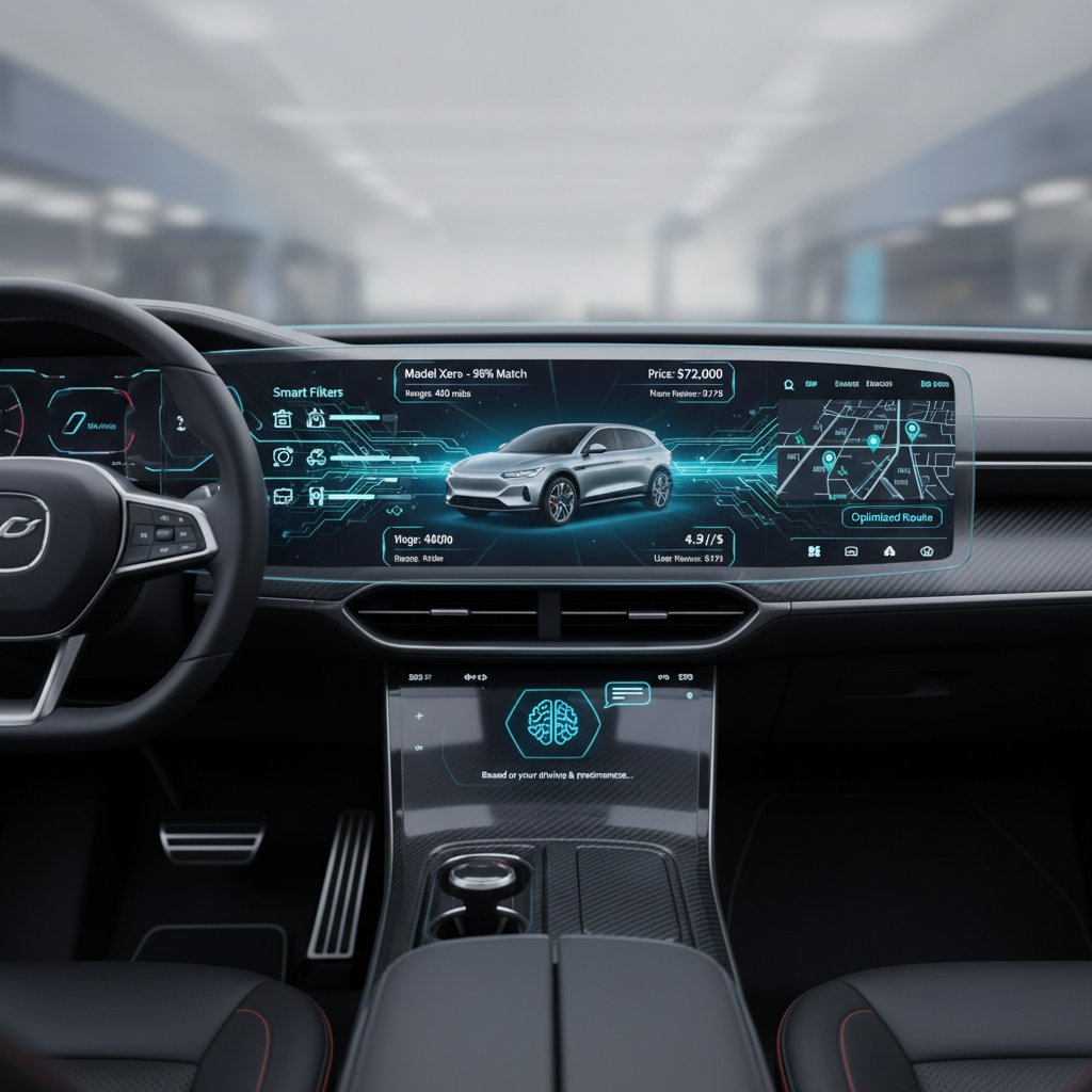 Digital AI interface showing car purchase recommendations, symbolizing the new tech-driven landscape