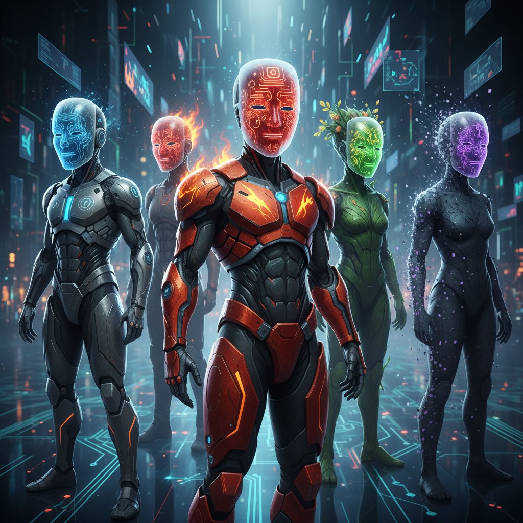 Awatary cyfrowe z maskami emocji, presja w social mediach