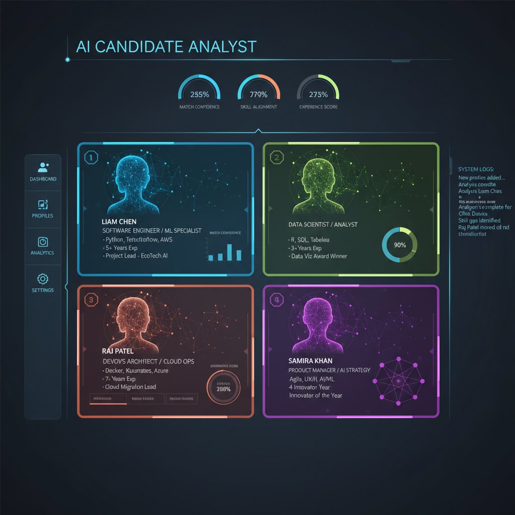 Cyfrowy dashboard, profile kandydatów generowane przez AI, nowoczesna rekrutacja