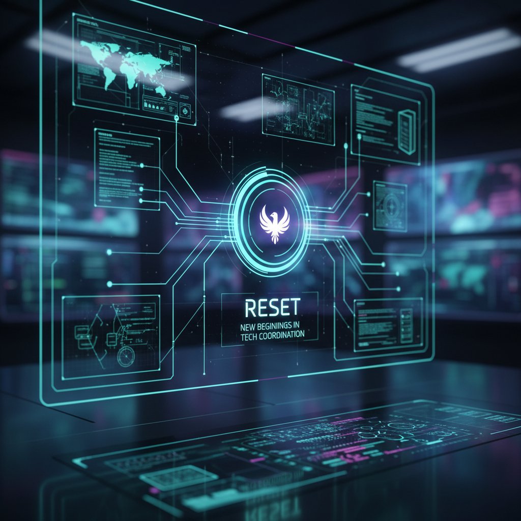 A digital dashboard with a prominent ‘reset’ button, symbolizing new beginnings in tech coordination