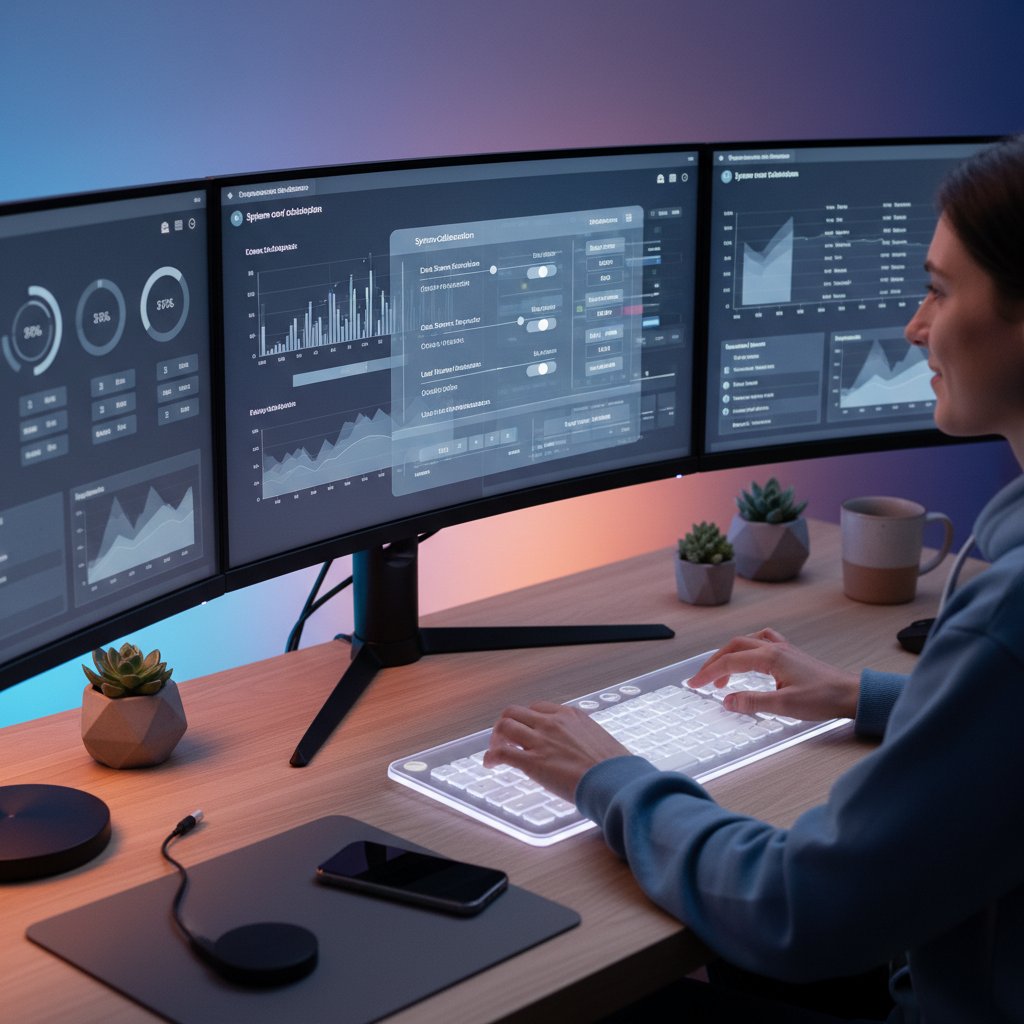 Instructional photo of a digital dashboard being set up on a modern workspace screen, focusing on AI email assistant configuration