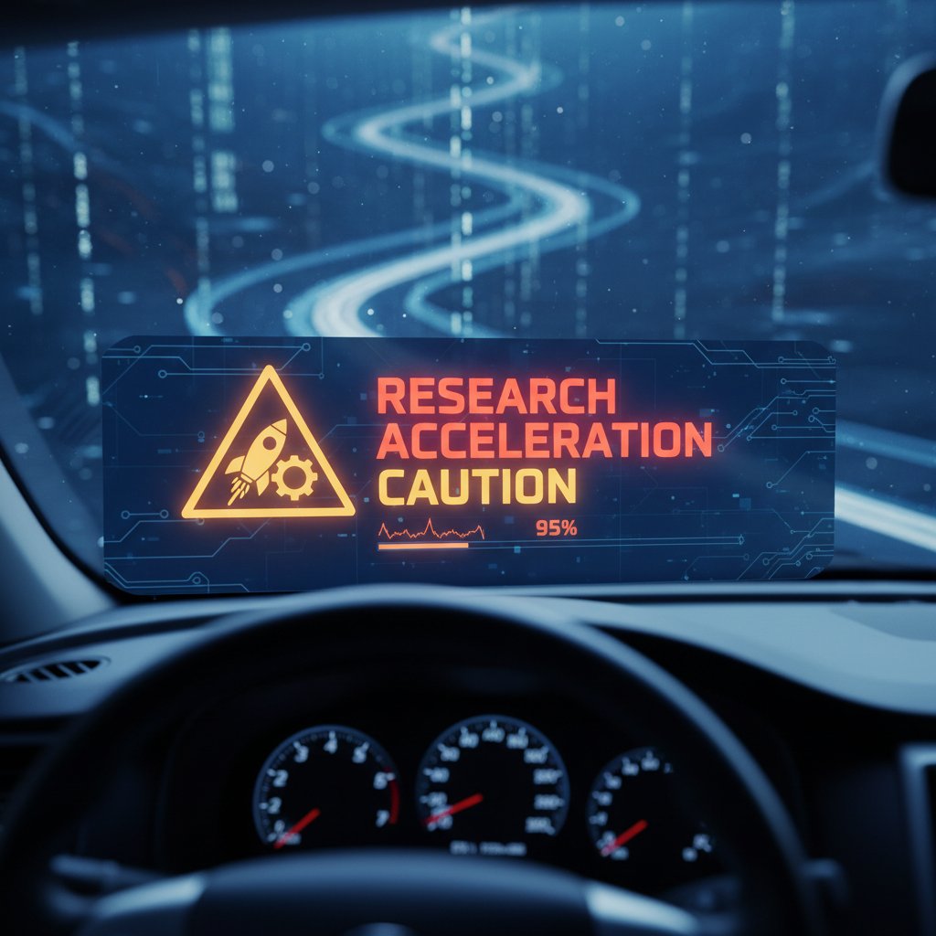 Stark photo of a warning sign on a digital dashboard, symbolizing caution in fast research acceleration efforts