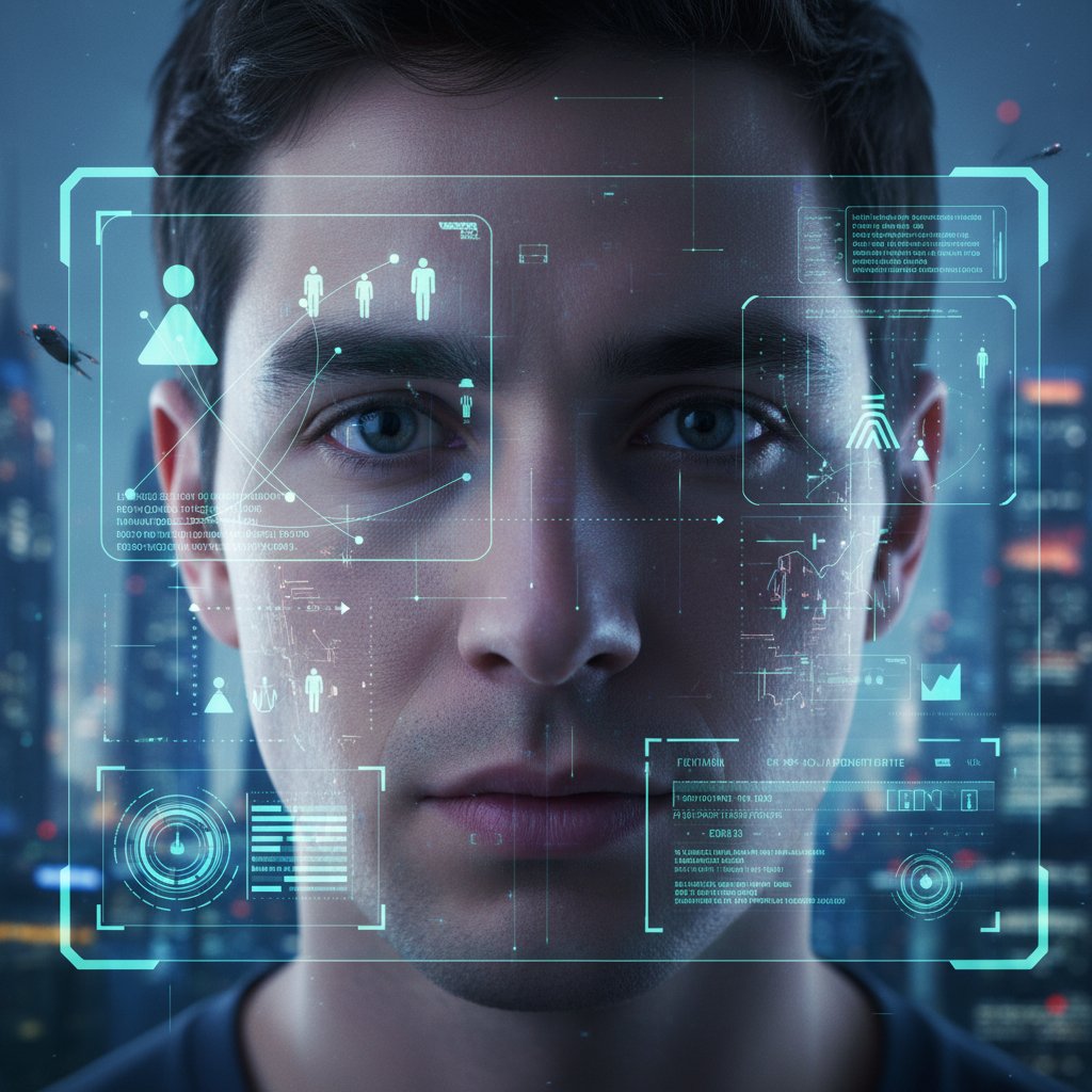 Zbliżenie na cyfrowe urządzenia odbijające ludzką twarz, symbolizujące interfejs człowiek-technologia