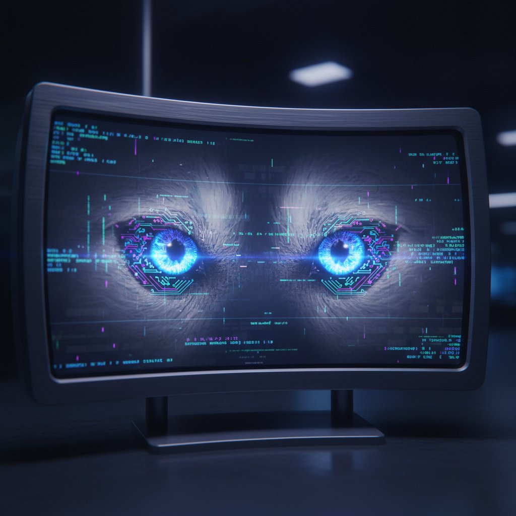 Cyfrowe oczy psa na ekranie budzące emocje i budują relację z użytkownikiem