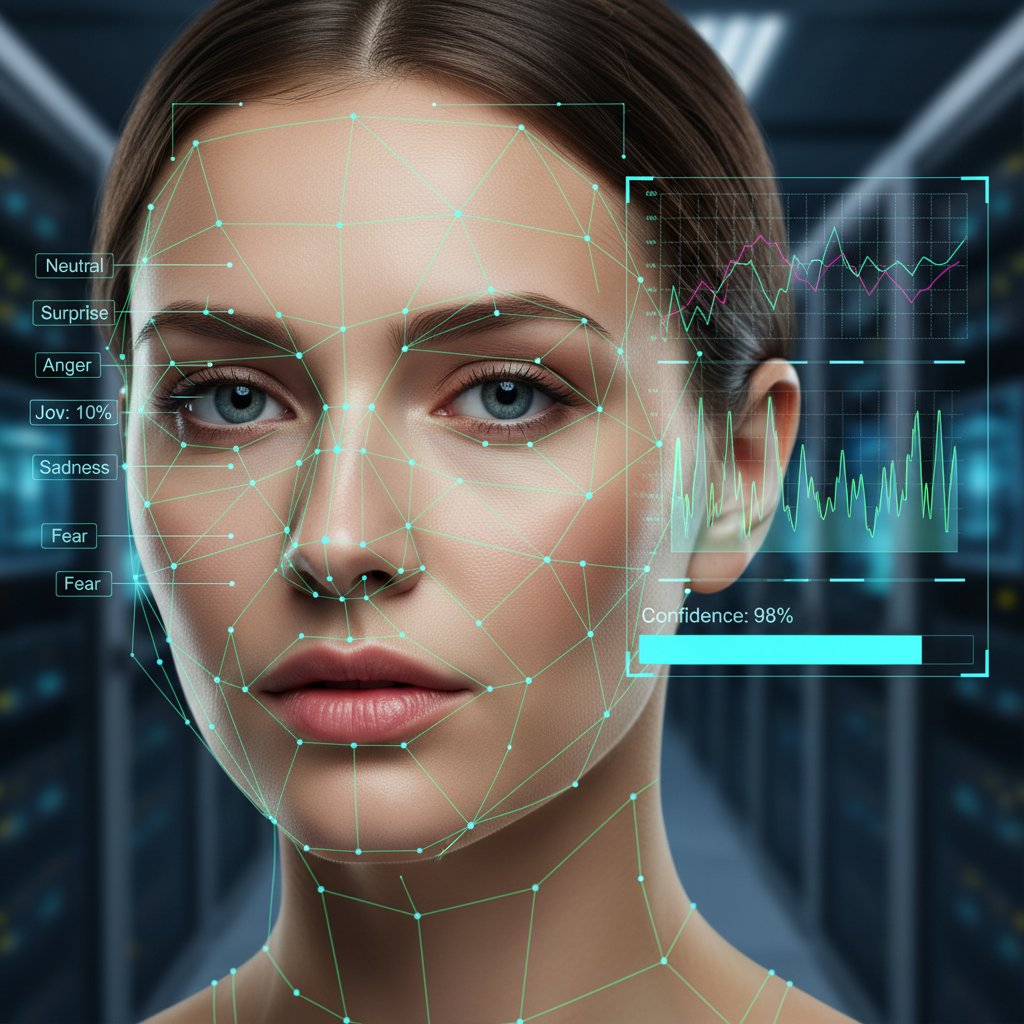 Wizualizacja cyfrowej analizy wyrazu twarzy przez AI