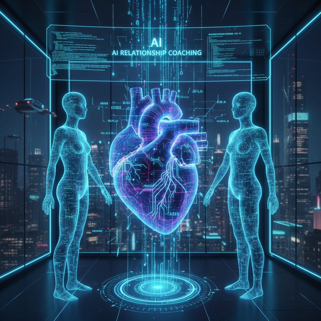 Abstract digital heart with data streams, symbolizing AI relationship coaching and algorithmic love analysis
