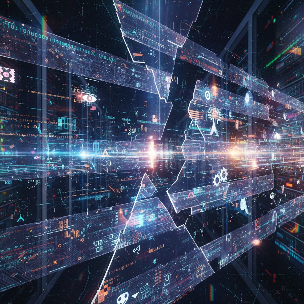 Schematyczne zdjęcie strumieni cyfrowych informacji, z których część jest jasna i przejrzysta, a część rozmyta i zniekształcona, symbolizując dezinformację medyczną