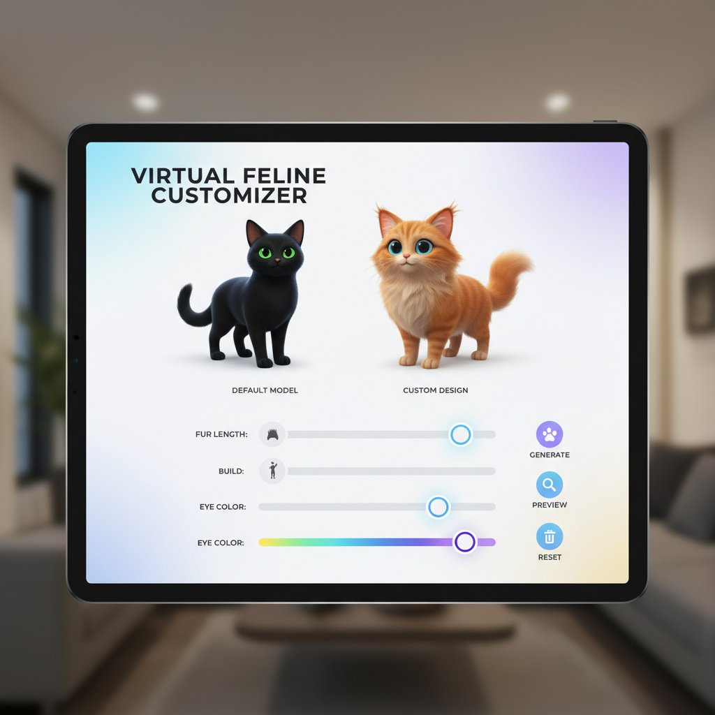 Porównanie funkcji wirtualnych kotków AI, czysty nowoczesny interfejs z suwakami