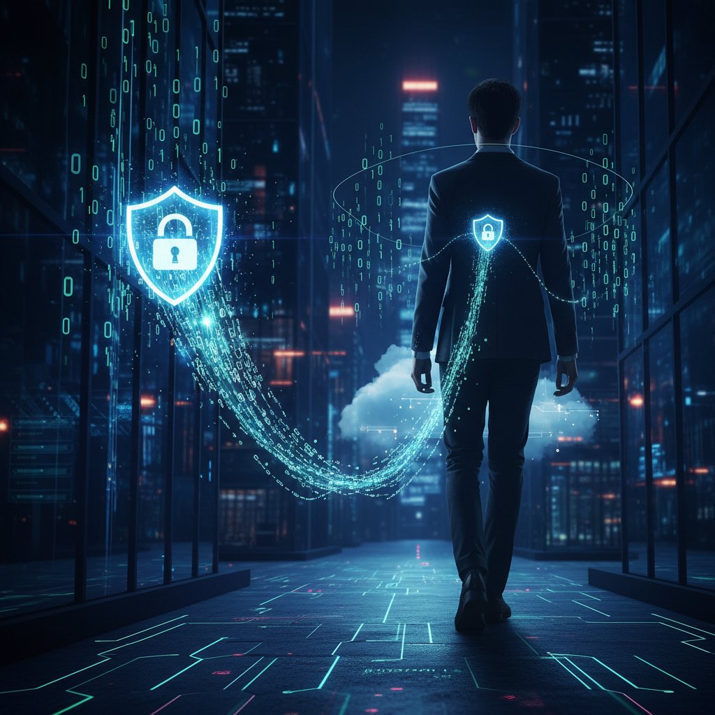 Cyfrowa smycz z kodu binarnego, symbolizująca ochronę danych w aplikacji psa online