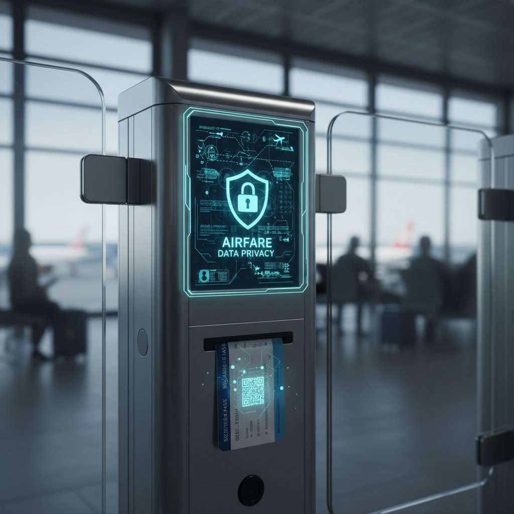 Abstract symbolic photo of privacy—digital lock on a boarding pass, keyword-rich alt text: digital lock airfare data privacy boarding pass security