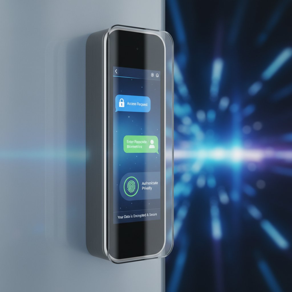 Digitales Sicherheitsschloss über einem Chatfenster, symbolisch für Datenschutz und Privatsphäre