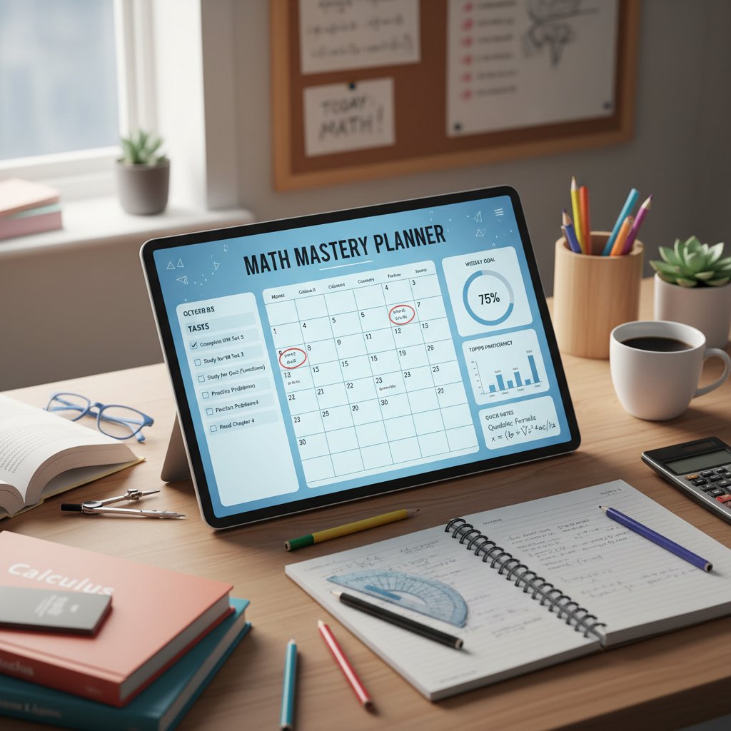 Digitalny plan nauki matematyki na ekranie, uporządkowany harmonogram