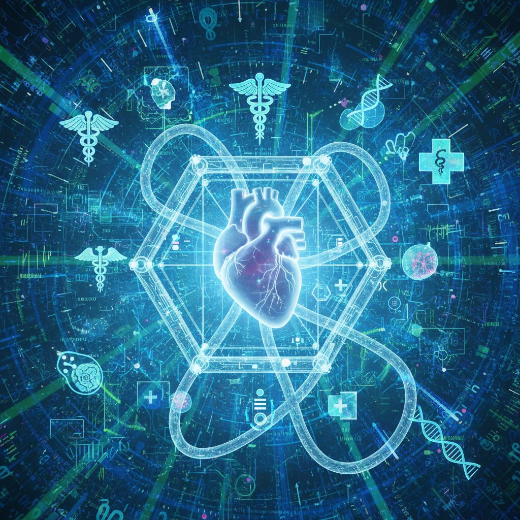 Konceptualne zdjęcie cyfrowej pułapki z symbolami medycznymi, podkreślające ryzyko weryfikacji zdrowotnych informacji online