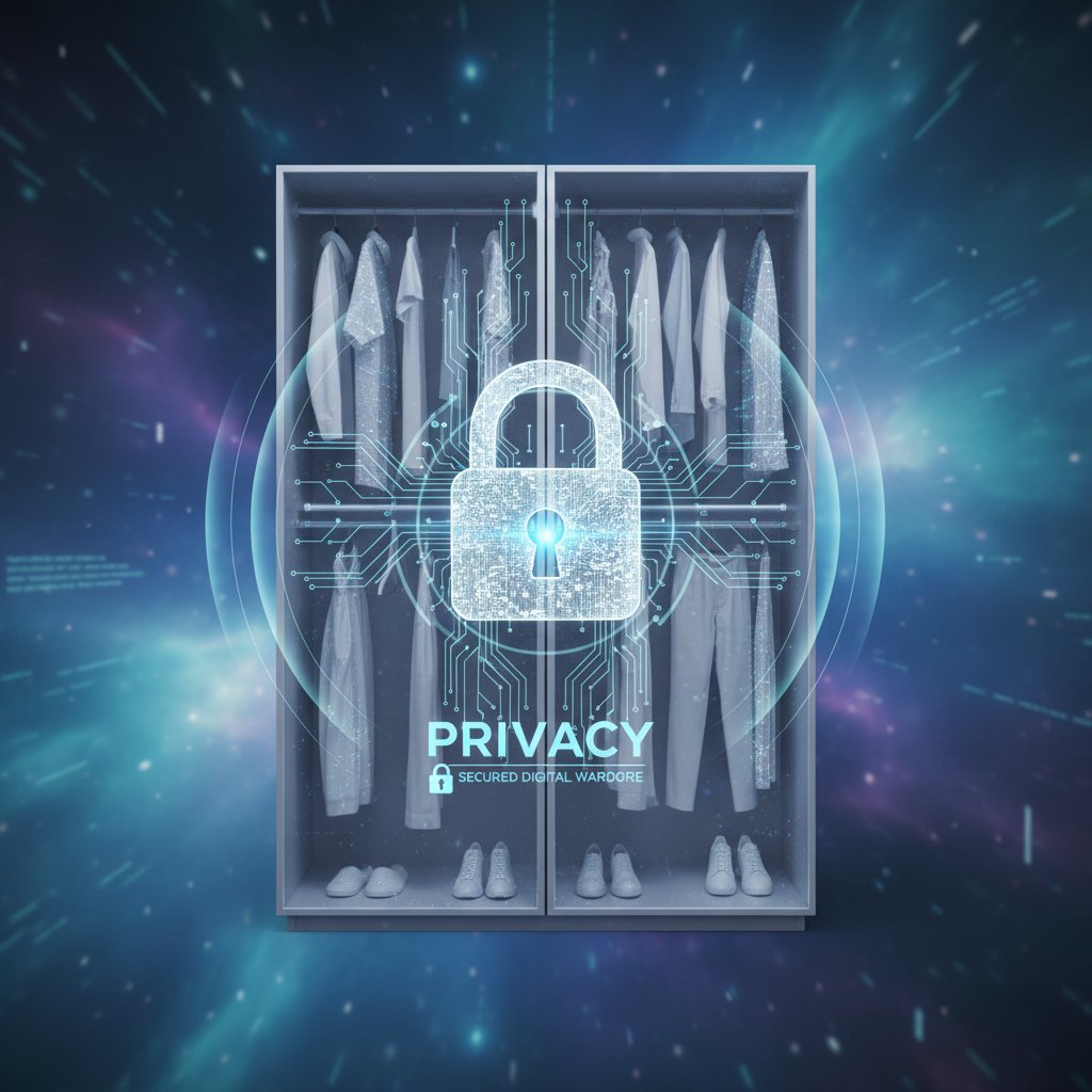 Symboliczna szafa cyfrowa z zamkiem, ochrona prywatności AI stylizacje