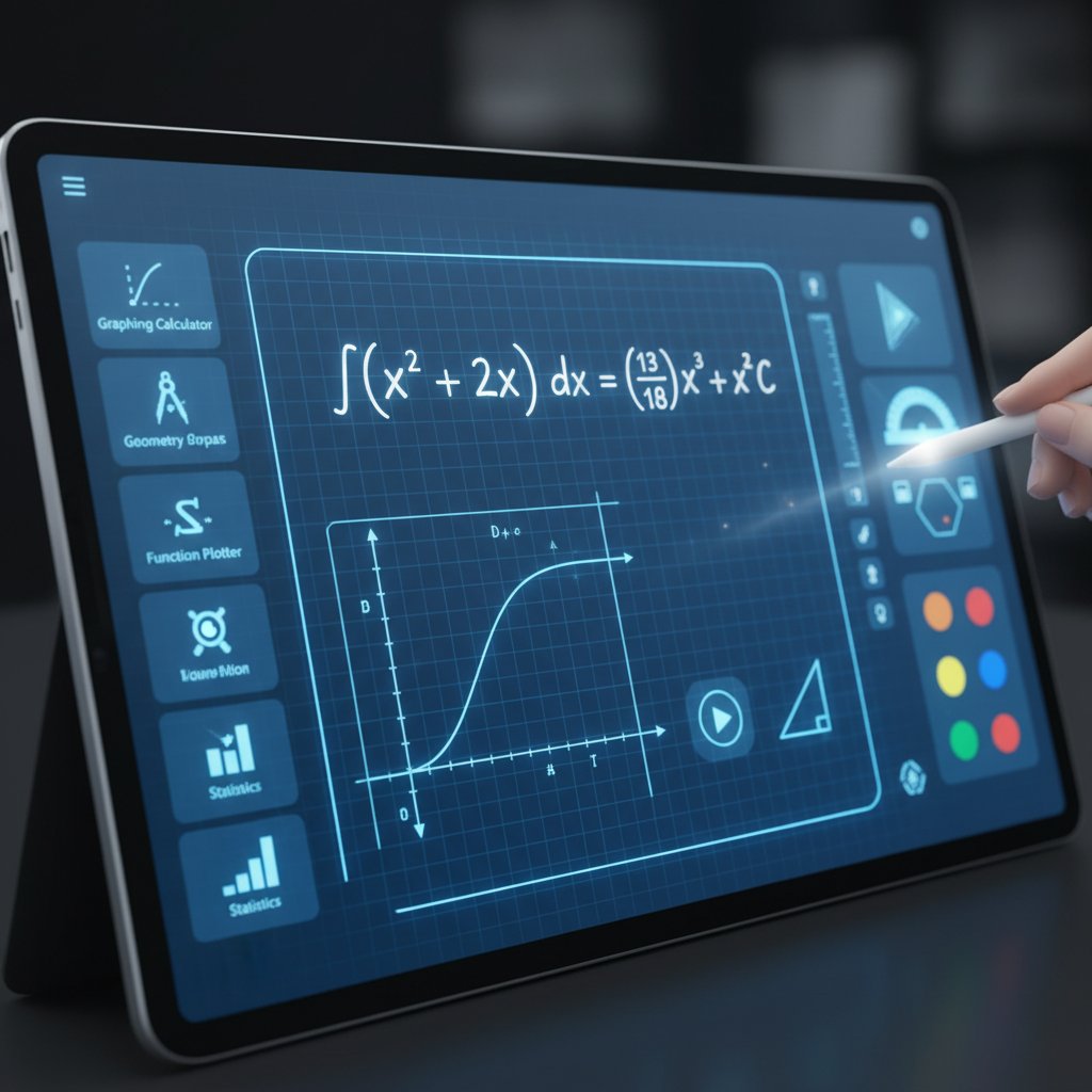 Interfejs tablicy online z narzędziami matematycznymi, wzory, wykresy, cyfrowy długopis