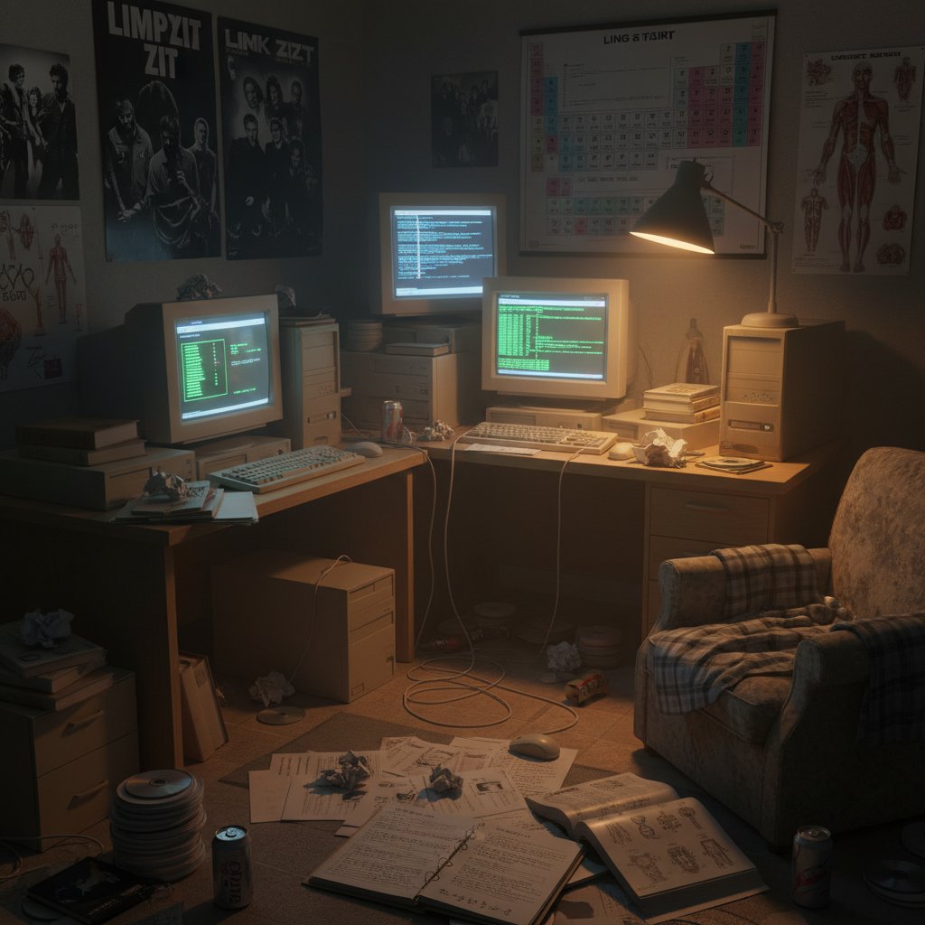 Początki nauki biologii online w Polsce – komputer i notatki w mrocznym pokoju