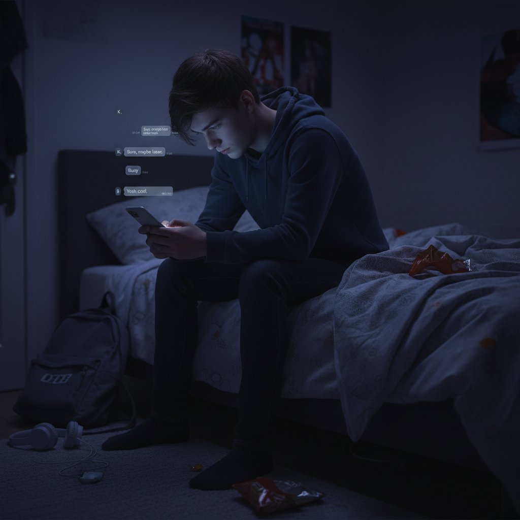 Osoba znudzona pustą rozmową na anonimowym czacie