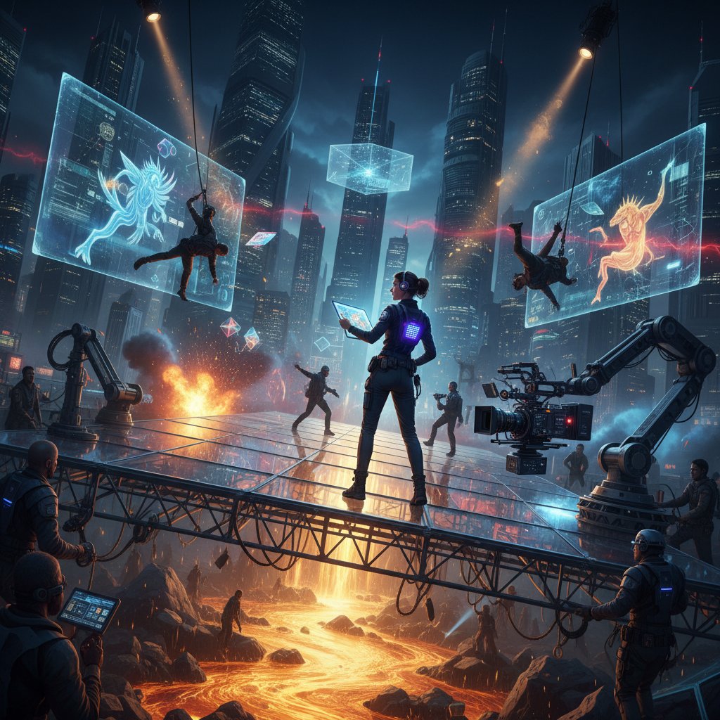 Director breaking cinematic rules on set—unconventional staging, dynamic energy, game-changing atmosphere