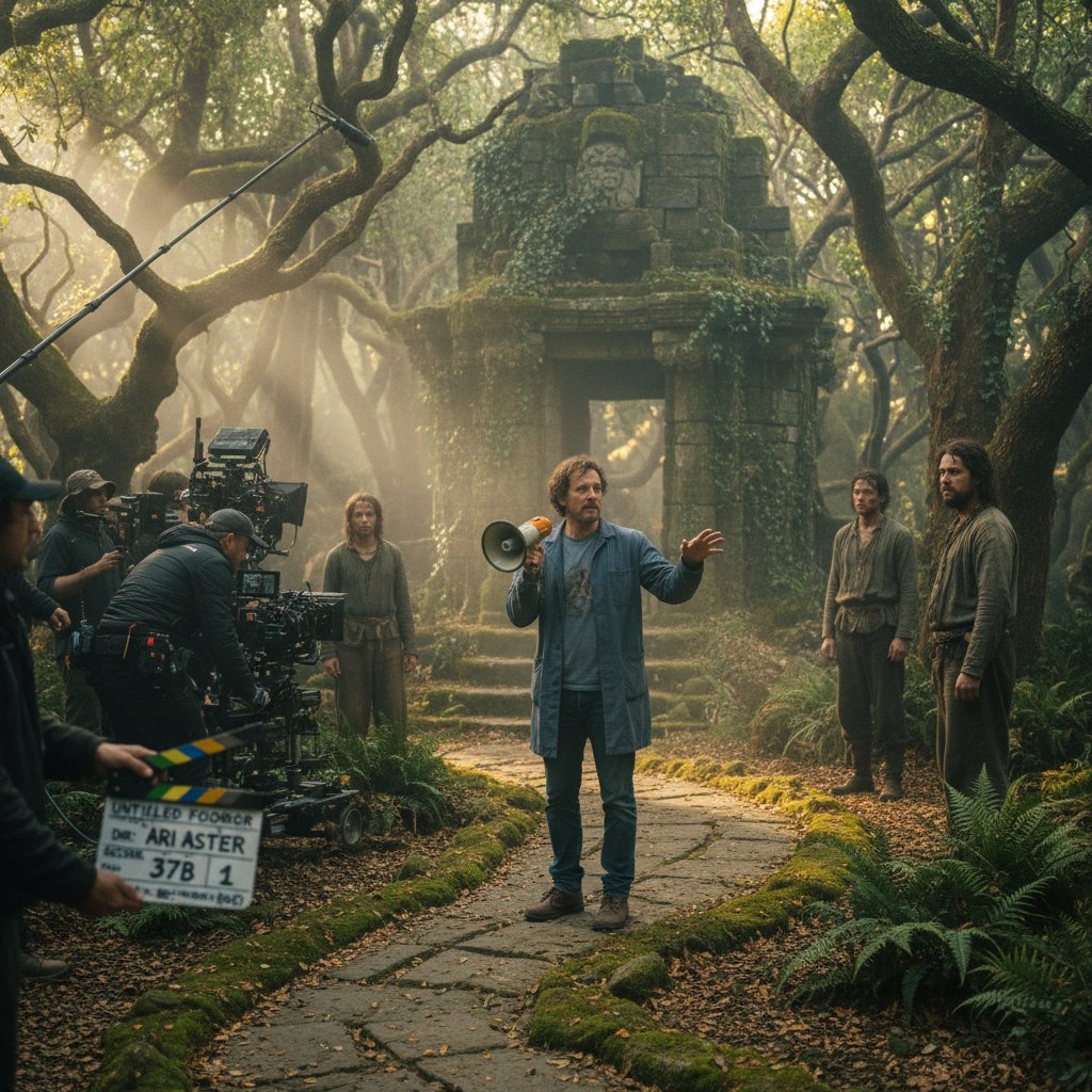 Ari Aster directing new film on set, behind-the-scenes shot