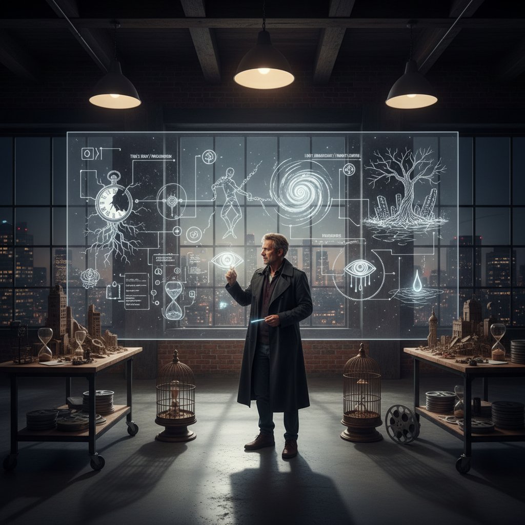 Director planning symbolic visuals for a film, emphasizing movie visual metaphors