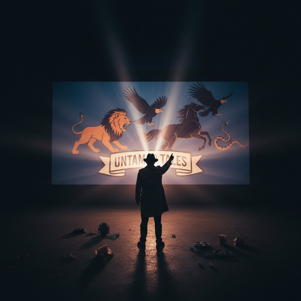 Wildlife director's silhouette as animals flicker across a screen, capturing creative vision