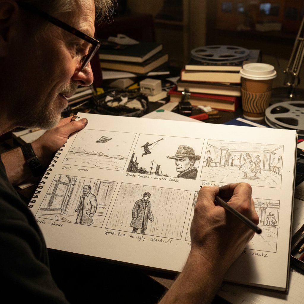 Director sketching homage storyboard, movie homage movies technique