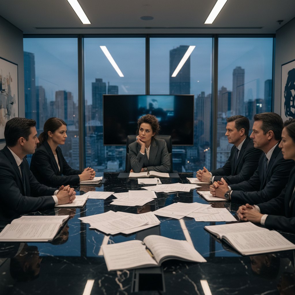 Jon Watts navigating studio notes in a Marvel boardroom, symbolizing creative negotiation