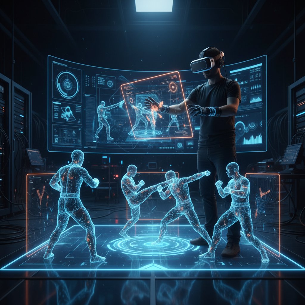 Film director using VR to choreograph martial arts scene