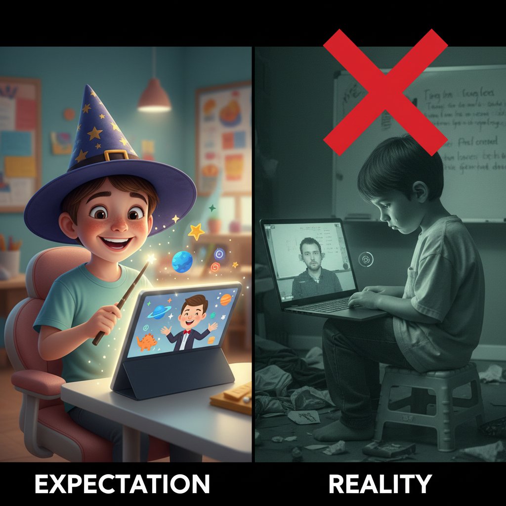 Dziecko rozczarowane kursem online, zderzenie oczekiwań z rzeczywistością