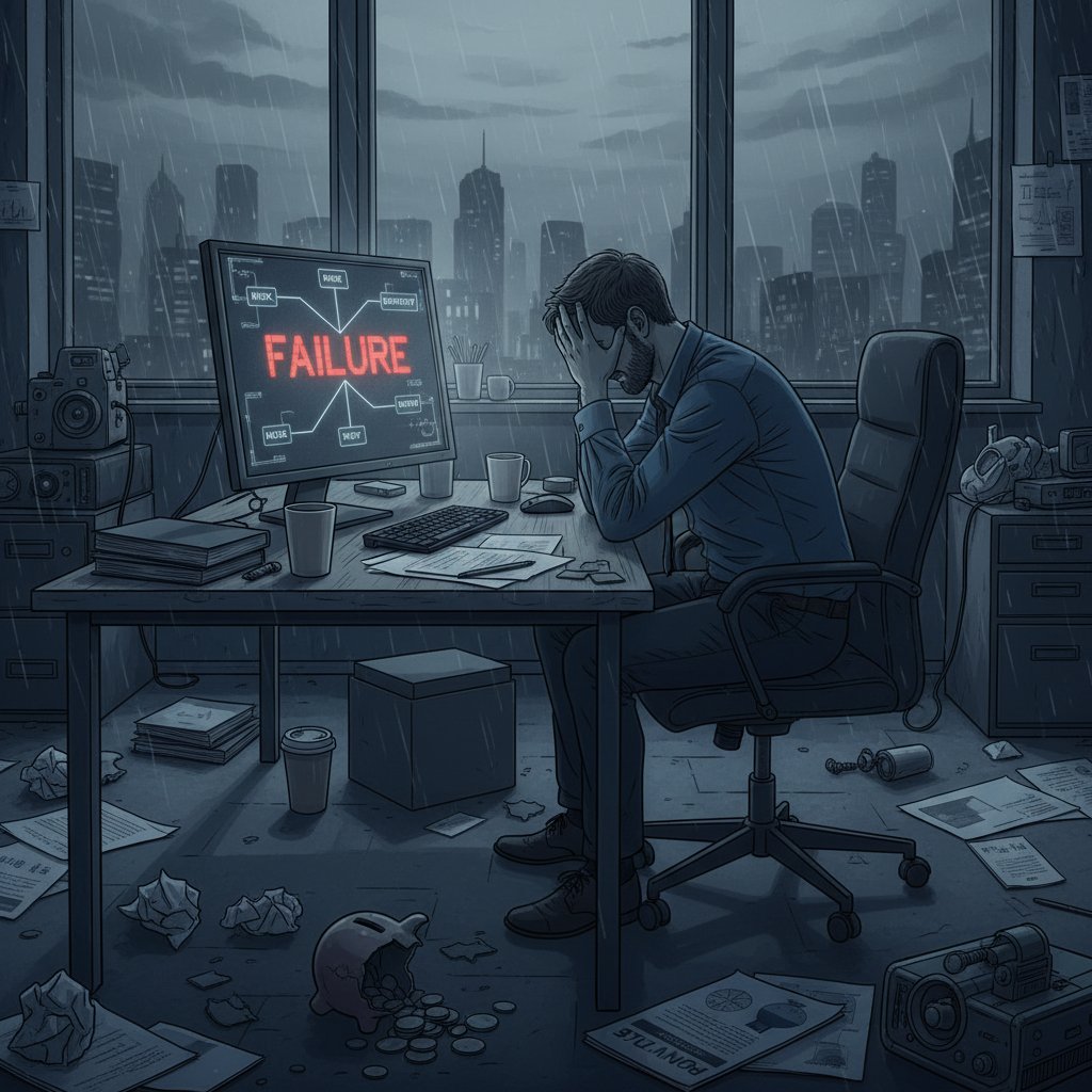 Fotografia przedsiębiorcy rozczarowanego efektem ryzykownej strategii