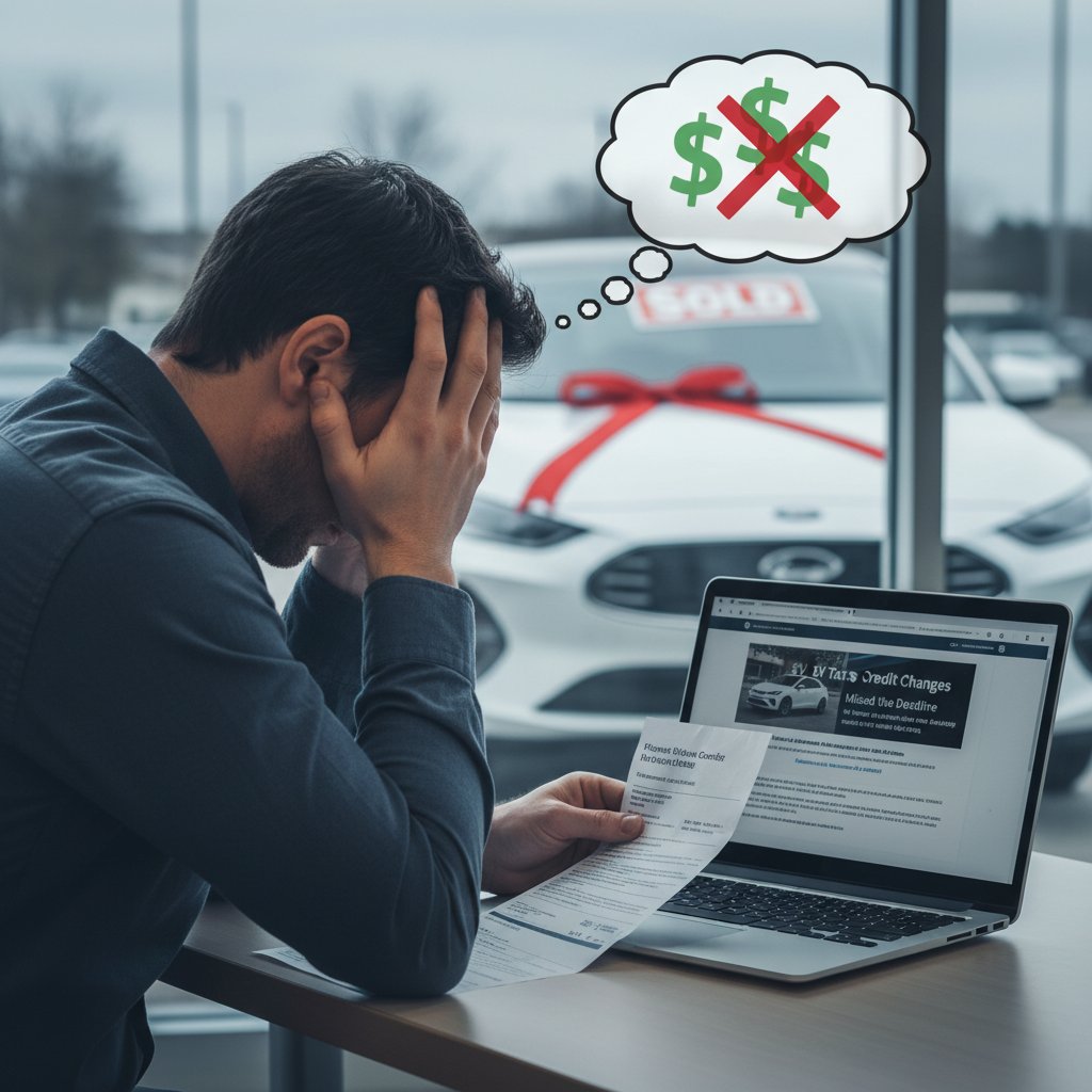 Disappointed EV buyer after missing tax credit, illustrating the emotional toll of electric car tax credit heartbreaks