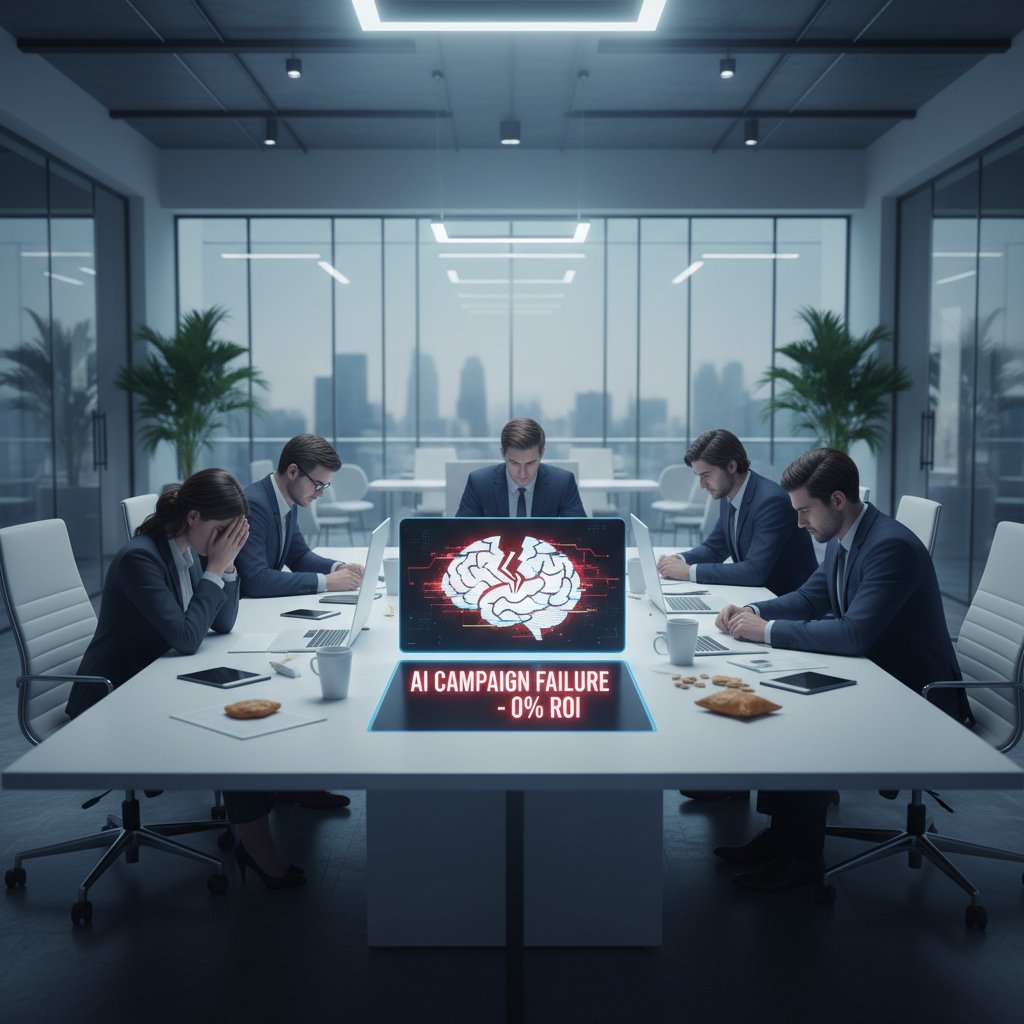 Rozczarowany zespół marketingowy po nieudanym wdrożeniu AI