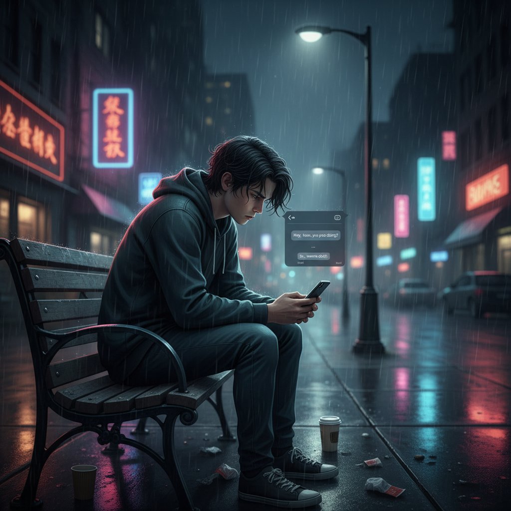 Osoba patrząca zrezygnowana na ekran smartfona po otrzymaniu sztampowej wiadomości