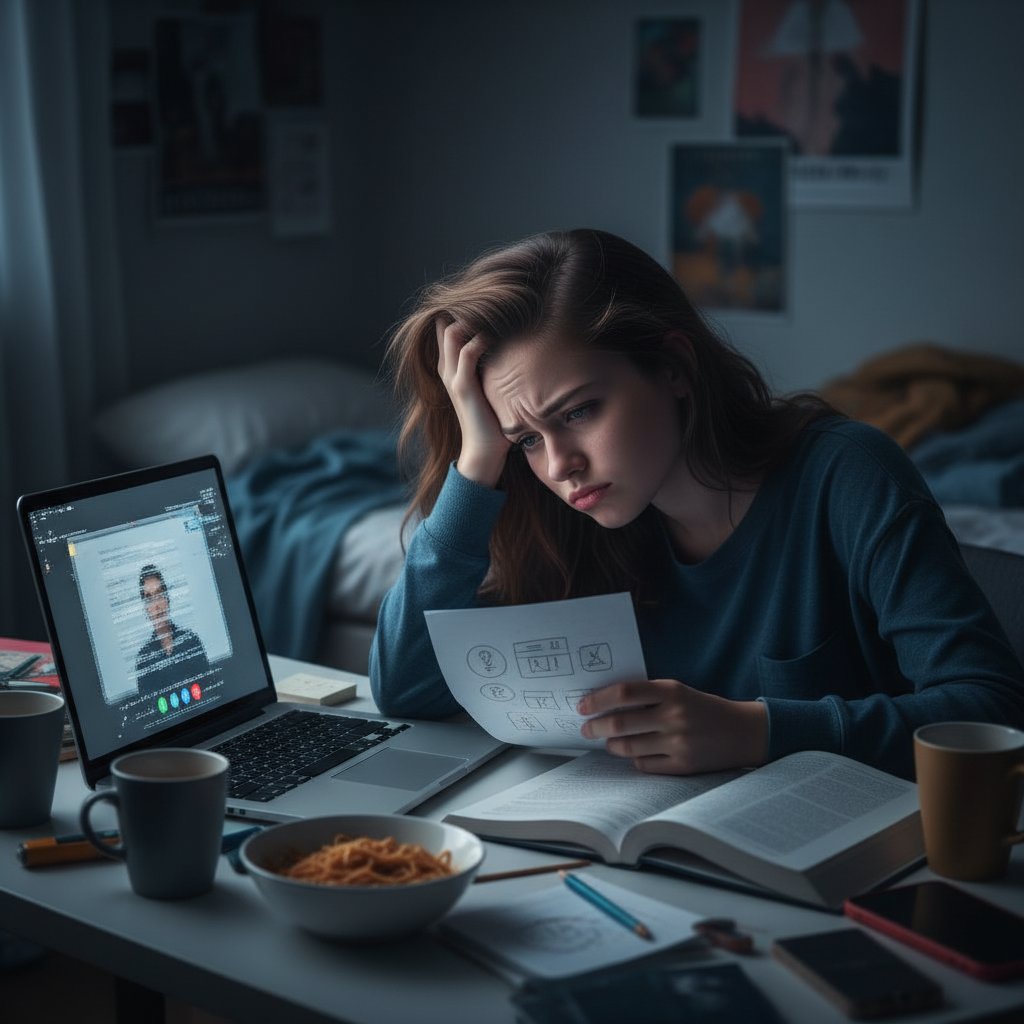 Rozczarowany uczeń po nieudanej lekcji online, komputer, atmosfera rozczarowania