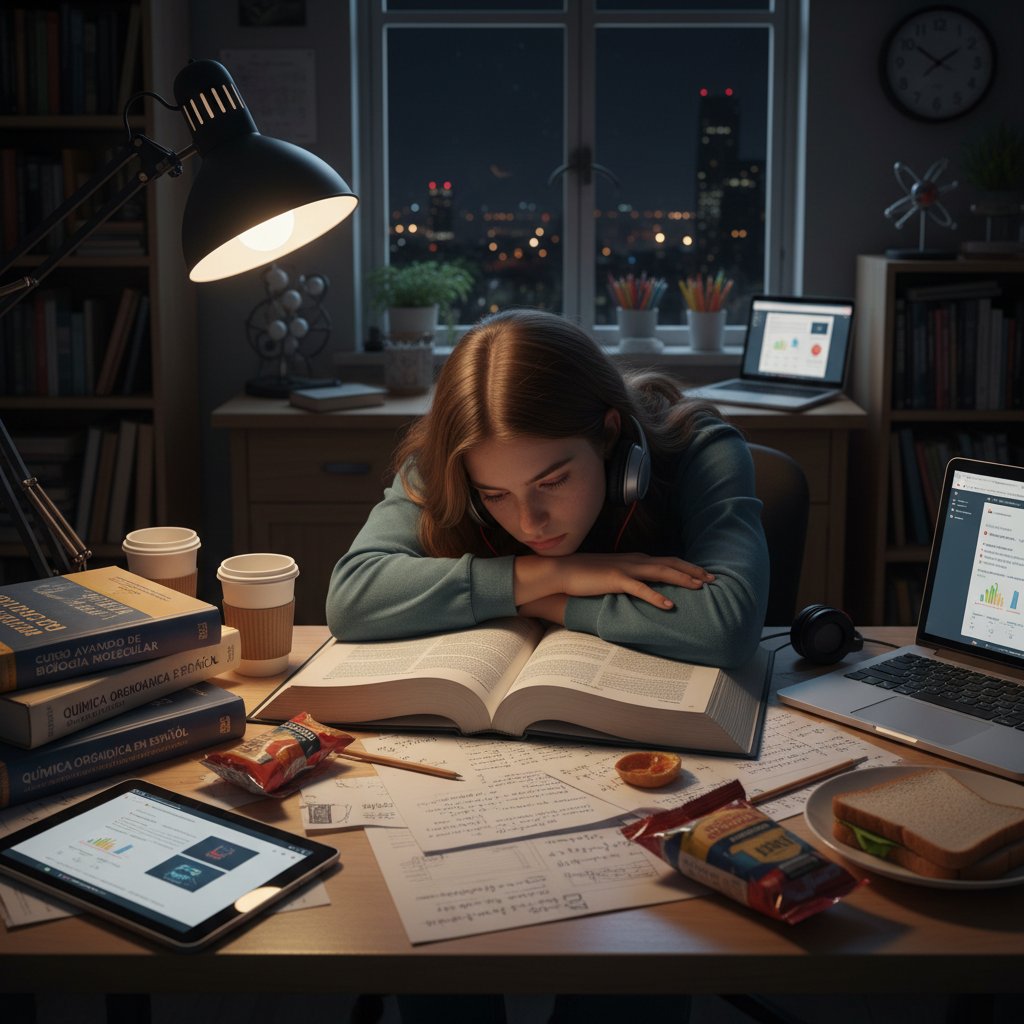 Student rozczarowany brakiem postępów w naukowym hiszpańskim online, siedzi nad materiałami