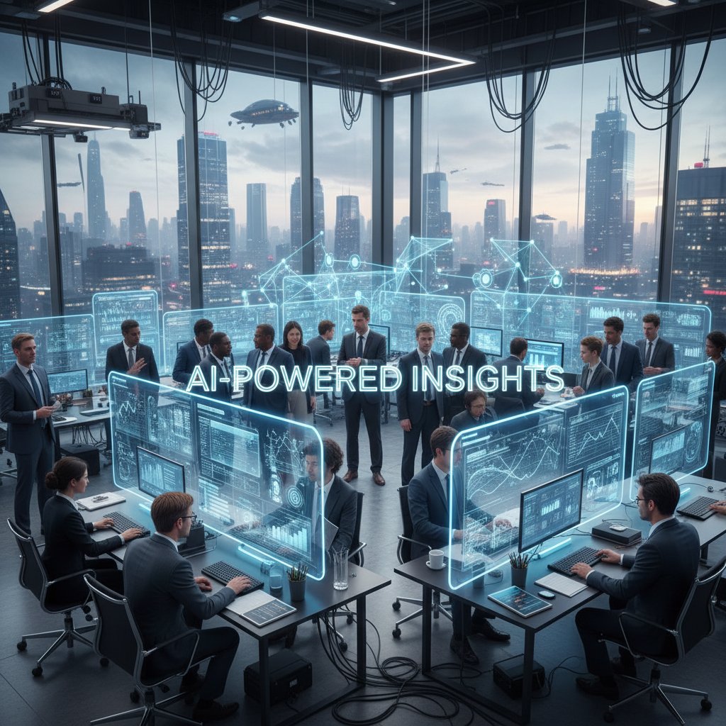 Diverse analysts and engineers reviewing data for AI enabled enterprise decision making