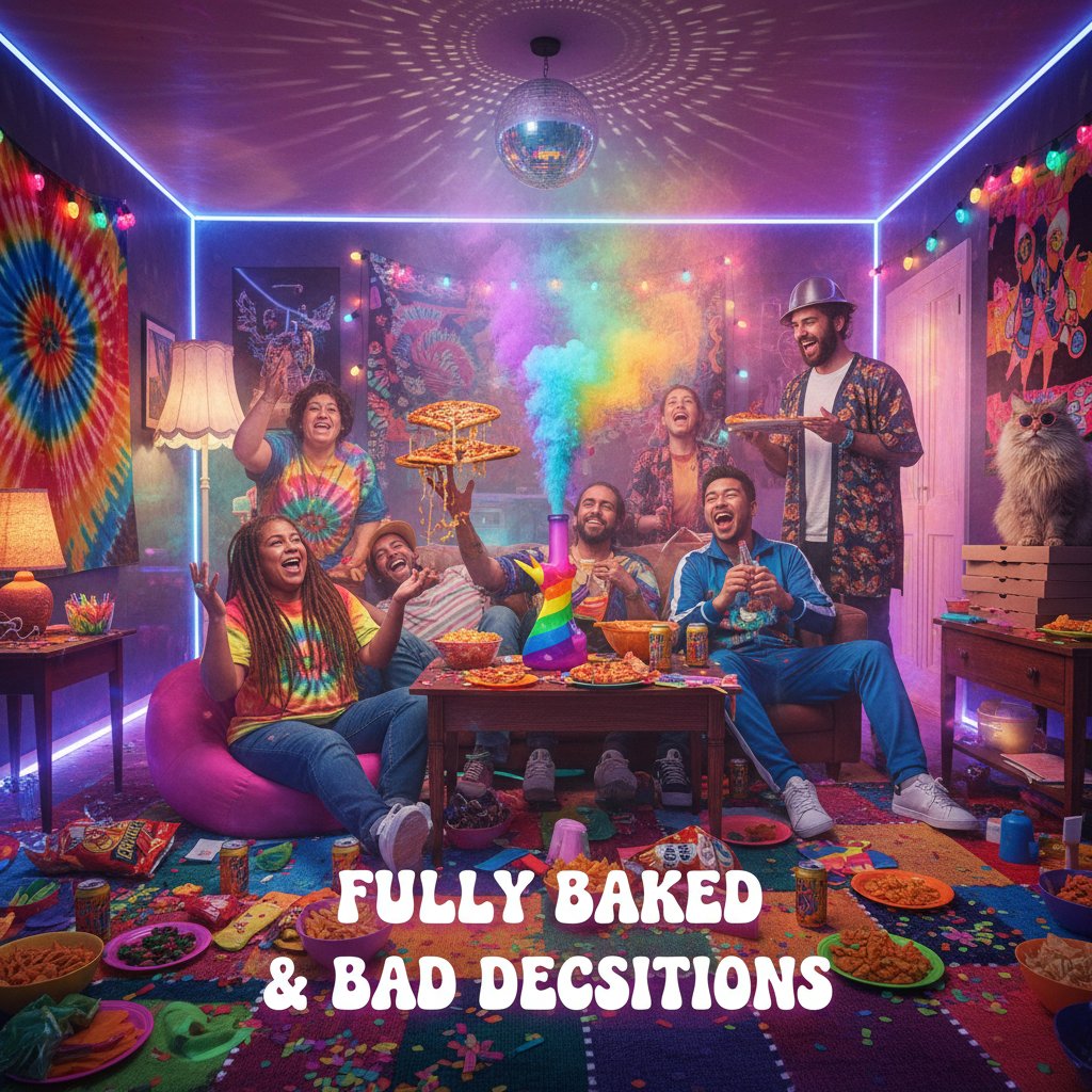 Diverse cast in a chaotic, colorful stoner comedy scene