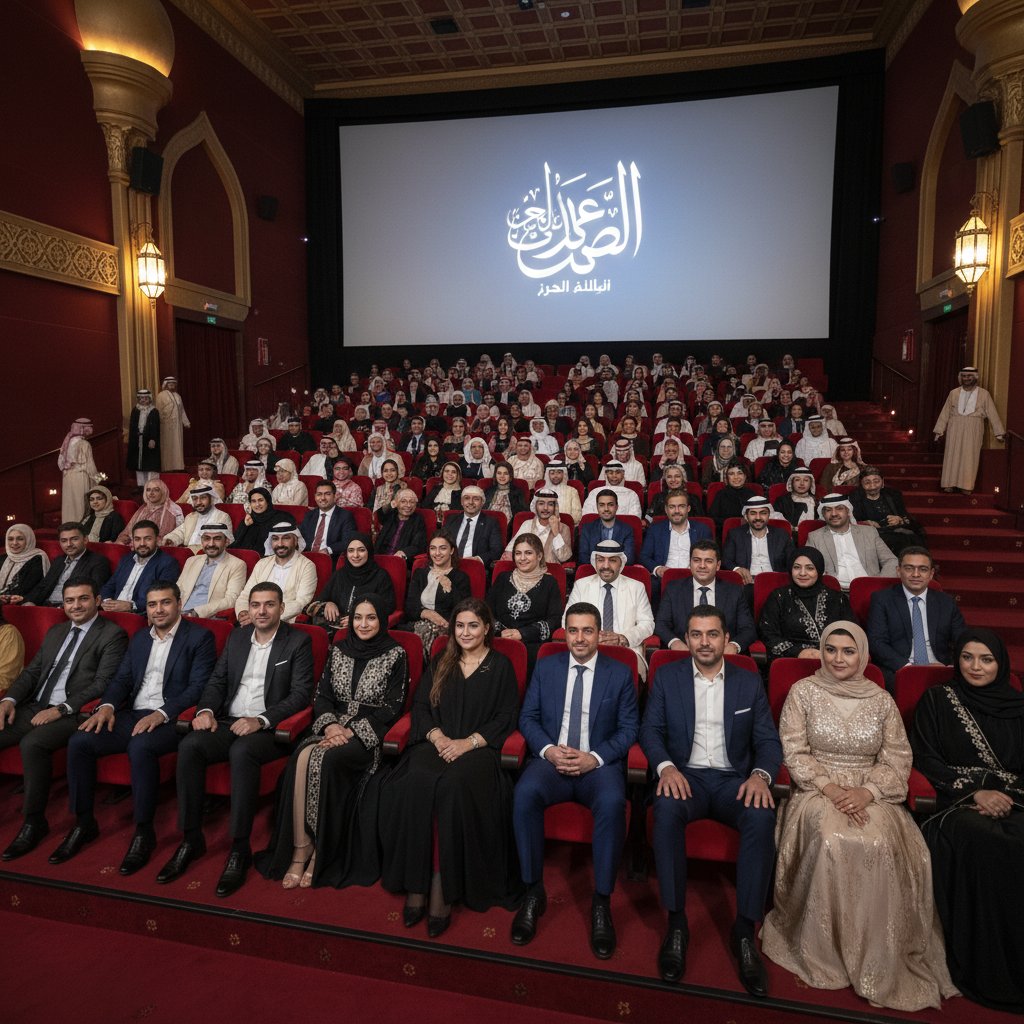 Enthusiastic festival crowd watching a Middle Eastern film premiere