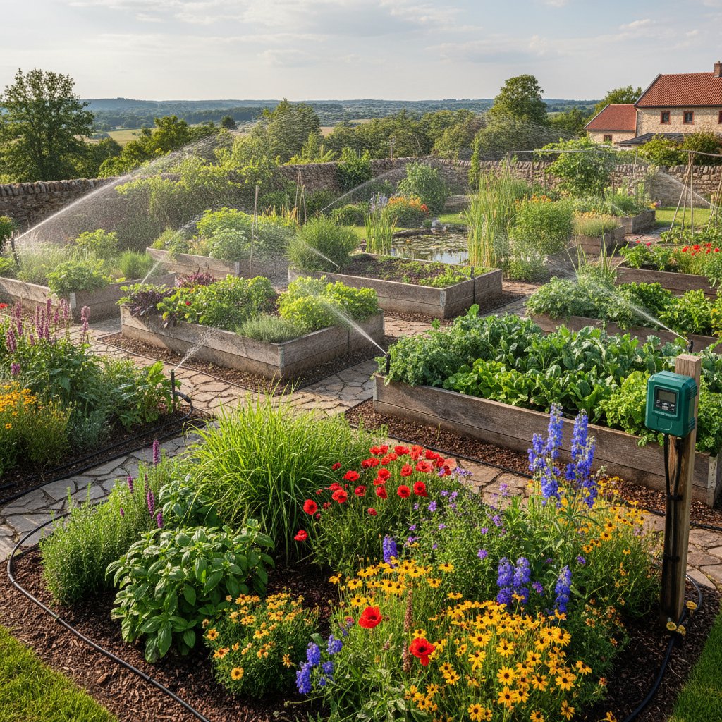Ogród z dużą bioróżnorodnością, zautomatyzowany system sterowania podlewaniem