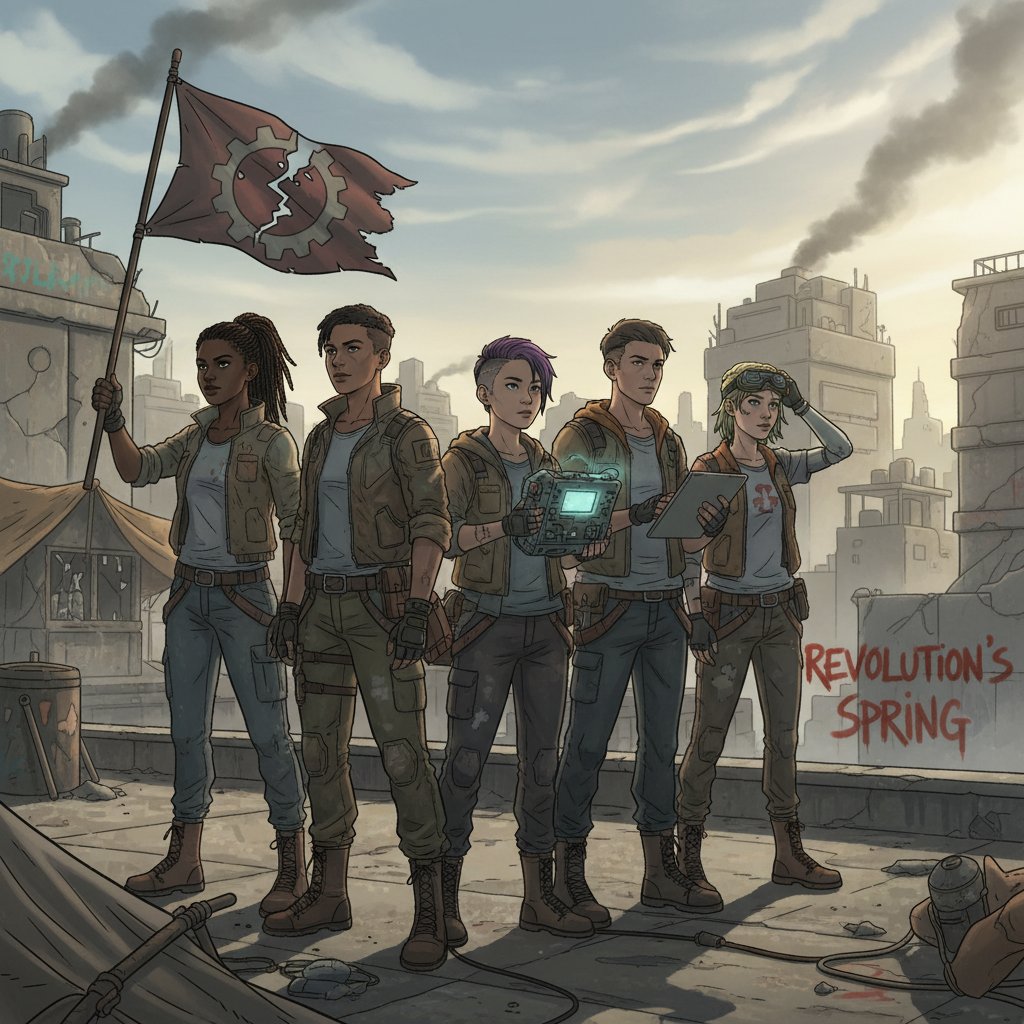 Young women and men of different races in a rebellious pose, coming of age, urban background