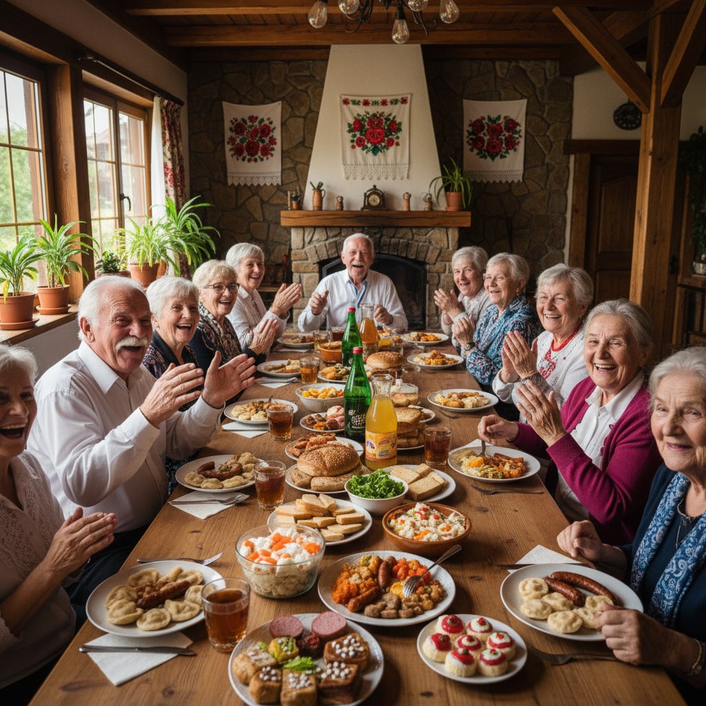 Społeczność seniorów przy wspólnym stole — inspiracja do zdrowego gotowania